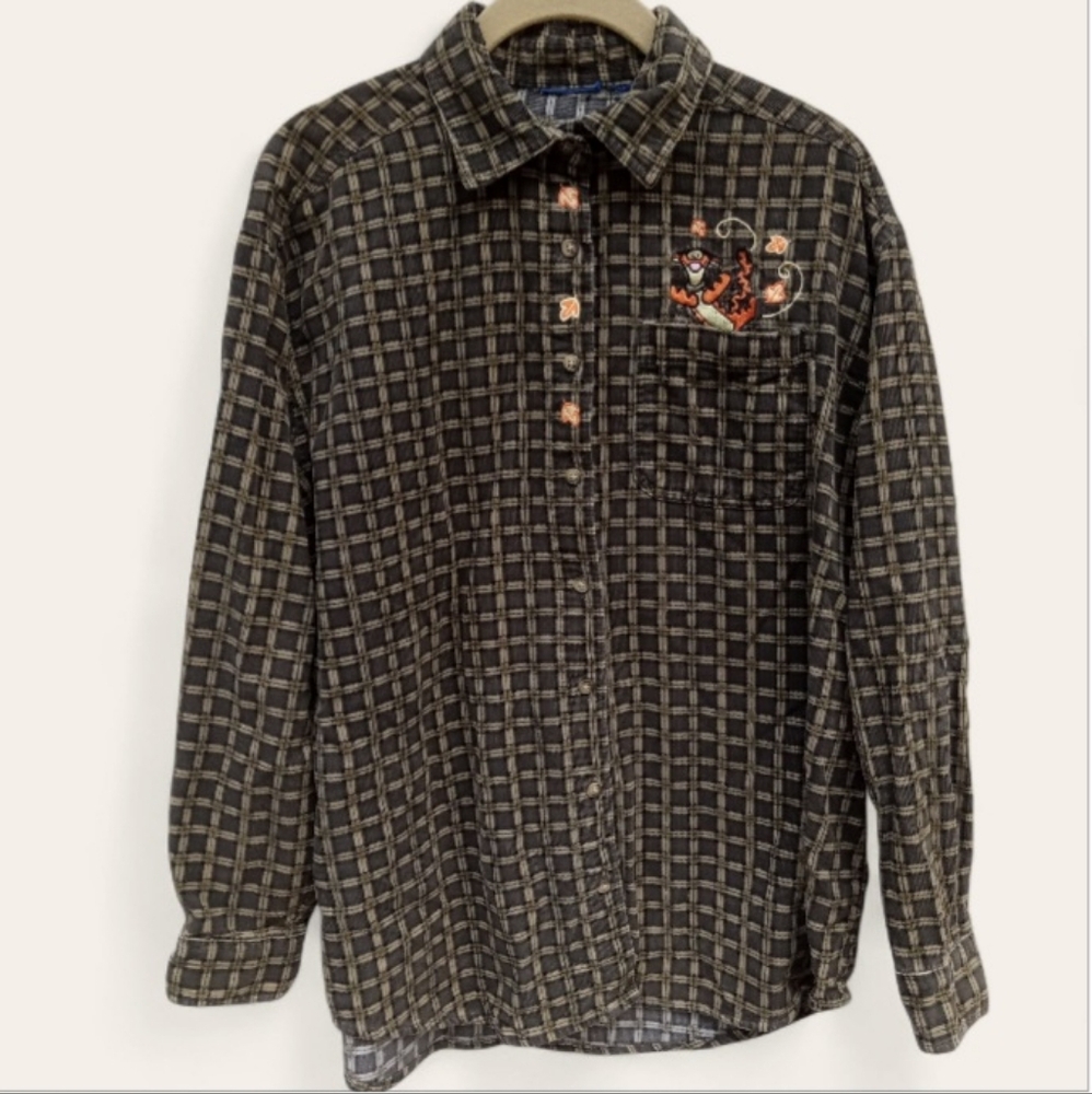 4/$10 Winnie the Pooh Tiger Fall Leaves Corduroy Green Long Sleeves Sz Medium